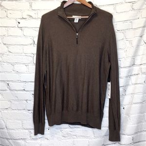 William Rast Brown Quarter Zip Pullover Sweater Size Large